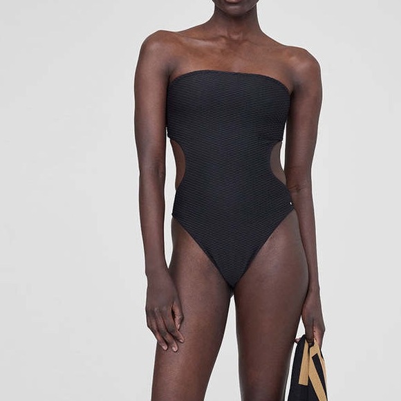 ANINE BING Zahra One Piece Swimsuit - Black Strapless One Piece Swimsuit - Picture 1 of 5